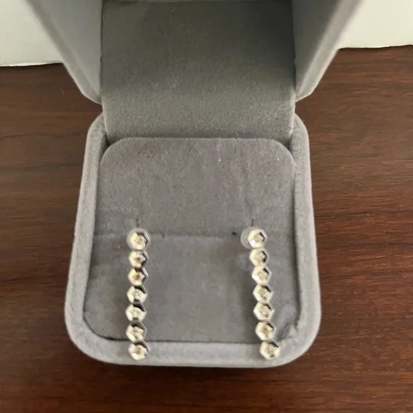 14KT white gold diamond dangling earring 14 stones